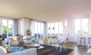 Innenvisualisierung eines Wohnzimmers, Tageslicht-Szene eines Wohnraumes in 75015 Bretten