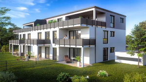 3D Architektur Rendering eines Mehrfamilienhauses mit 10WE